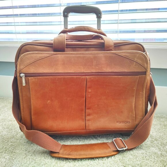 Solo Tan and Brown Leather Briefcase with Classic Design - Picture 1 of 9